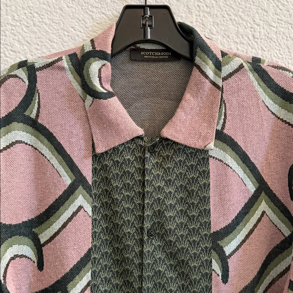 Scotch & Soda Jacquard Knit Button Up Lightweight Green Shirt Size Small - Picture 4 of 8